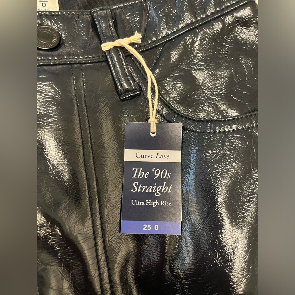 Abercrombie Curve Love ‘The 90s Straight Ultra High Rise’ Vegan Leather Pants - Picture 3 of 5